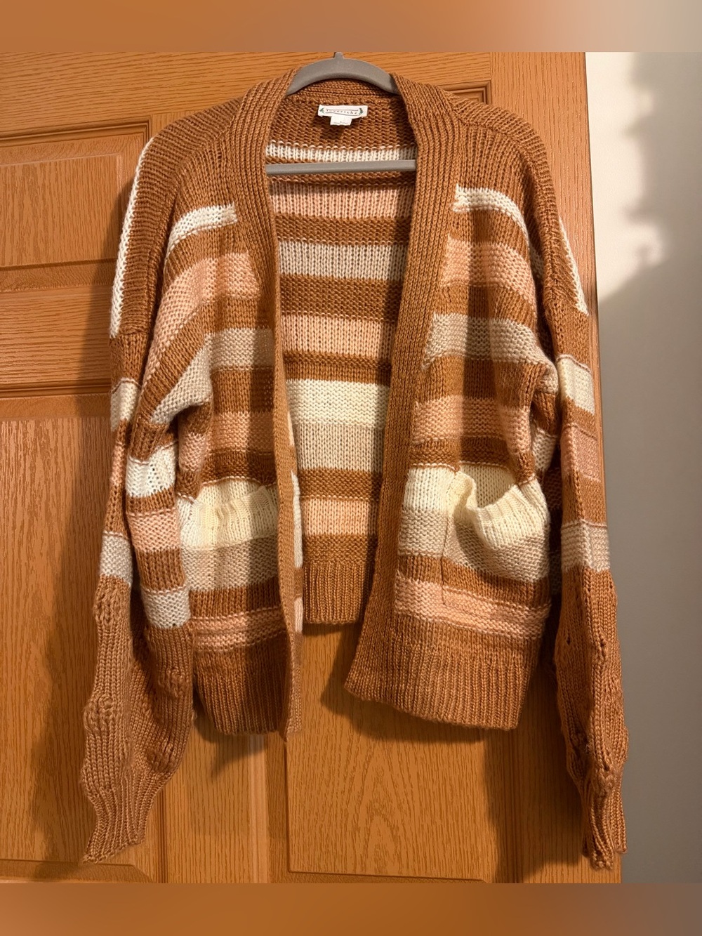 Love Riche Striped Open Cardigan - Camel, Cream & Blush